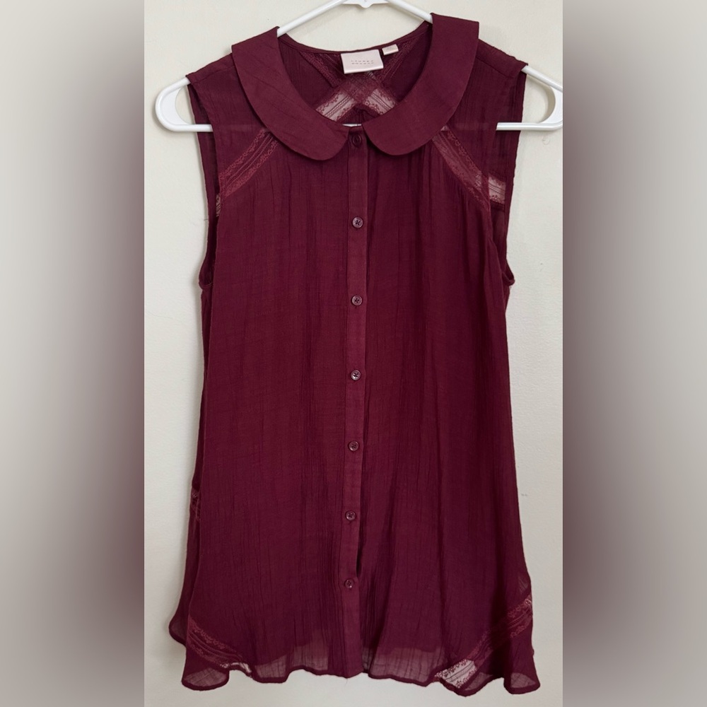LC Lauren Conrad Deep Red Lace Blouse - Picture 2 of 6